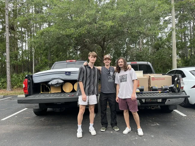 Furniture and boxes loaded and secured for hauling